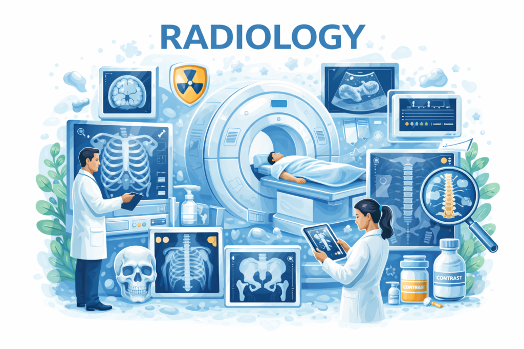 medical professionals examining radiology imagery